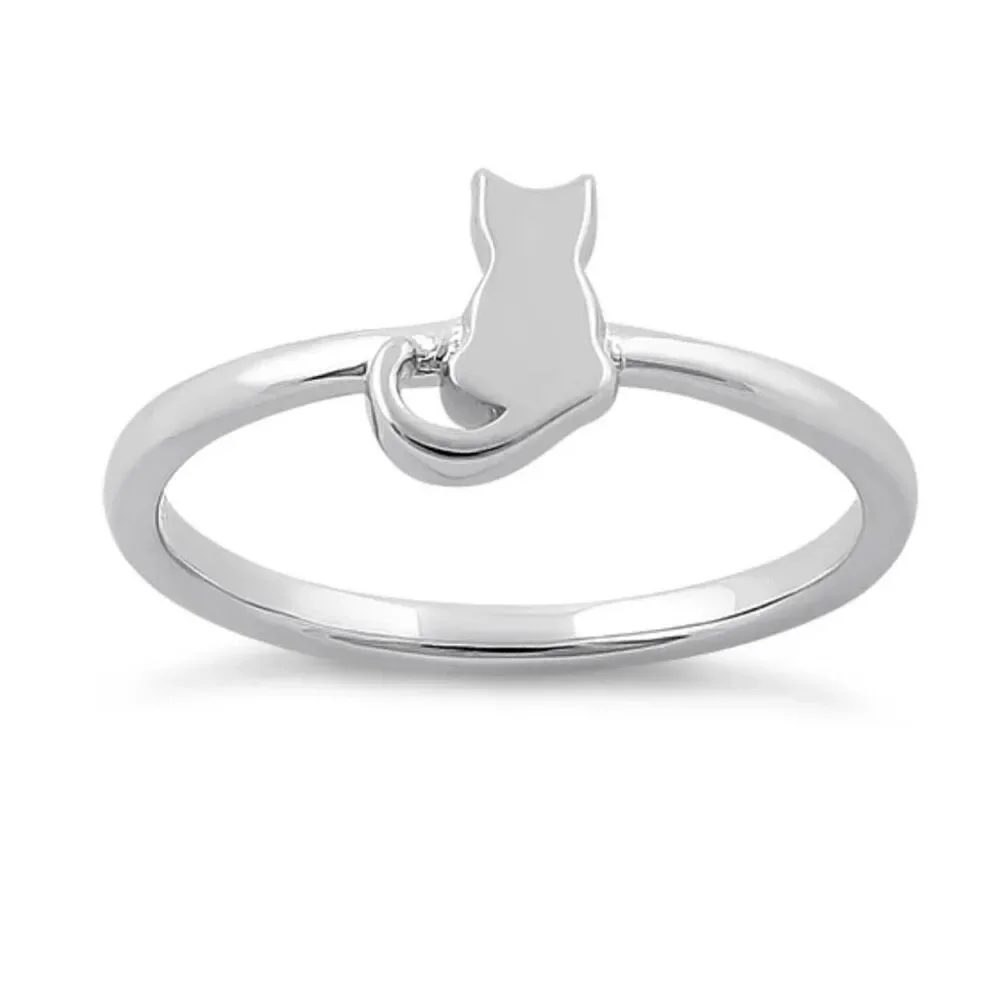 Sterling Silver Plain Cat Ring New